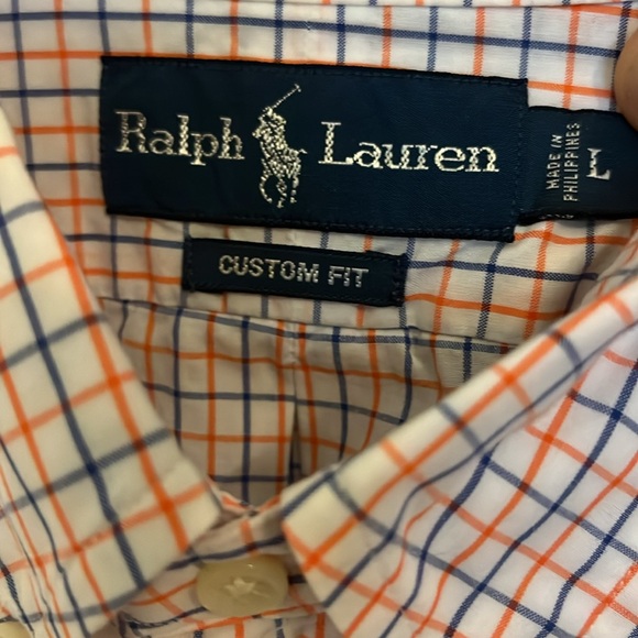 Ralph Lauren Men’s Dress Shirt Men’s Large, Orange and Blue Checkered Pattern - Picture 3 of 4